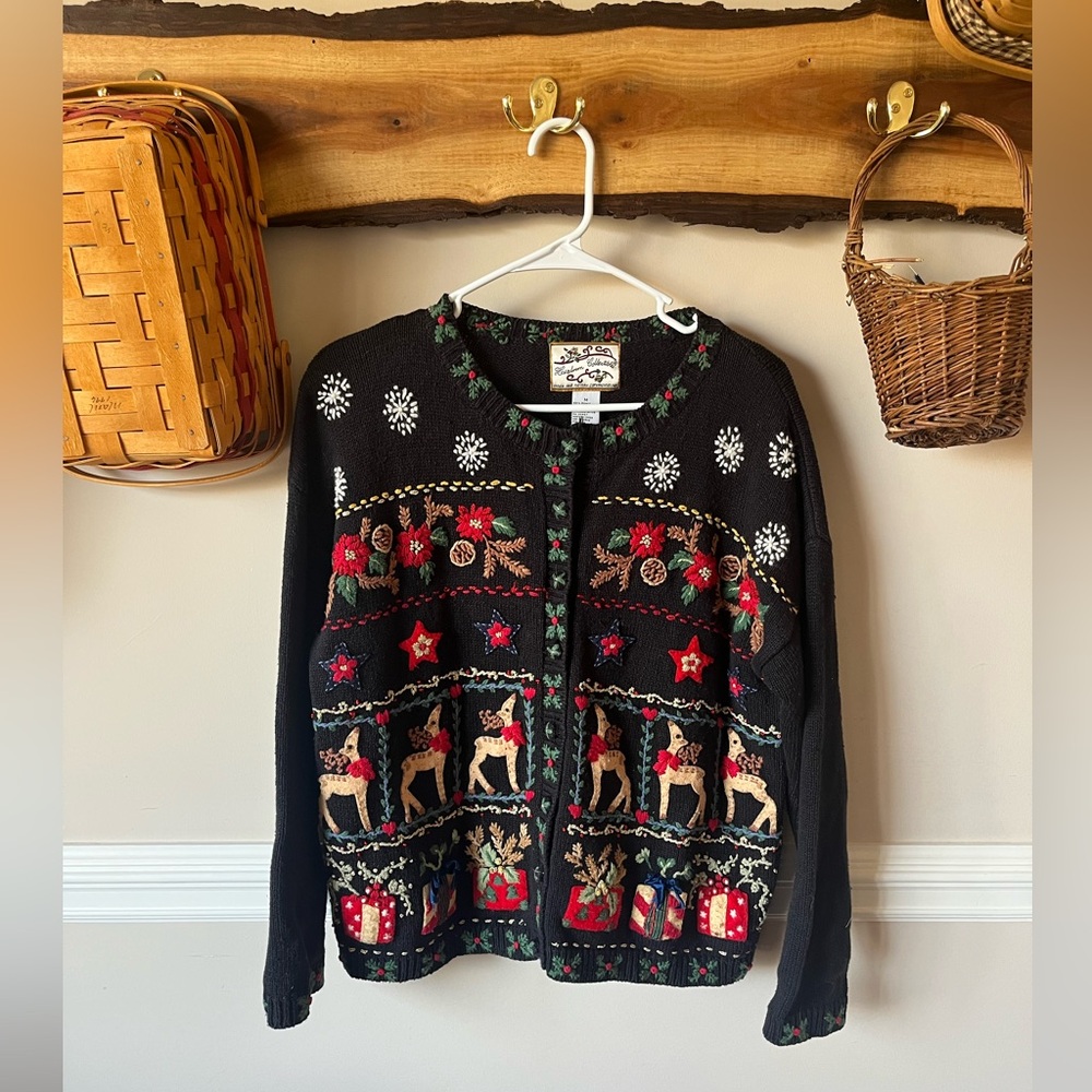 Heirloom Collectibles Vintage Christmas Holiday Cabin Pinecone Sweater M